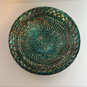 Turkish Art Glass Iridescent 8” Trinket Serving Reverse Painted Luminous